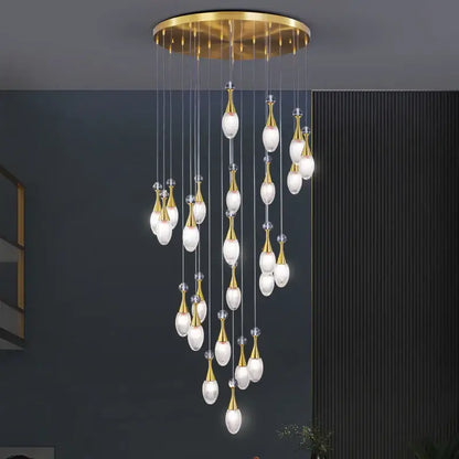 Gold-toned decorbites led luxury chandelier with teardrop glass pendants for living room hall dining kitchen lighting