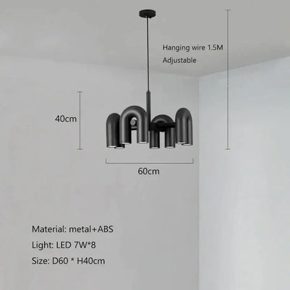 Modern black metal decorbites led macaron pendant chandelier with eight led lights in geometric pipe design