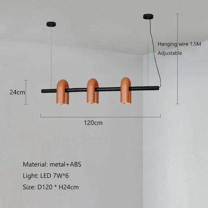 Modern industrial-style pendant chandelier with three terracotta arched lampshades on black metal bar decorbites led macaron