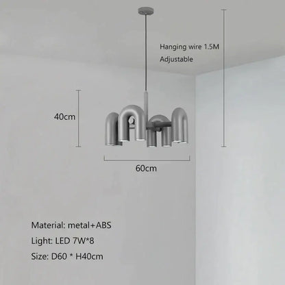 Modern silver metallic decorbites led macaron pendant chandelier with sleek u-shaped arms and eight led lights