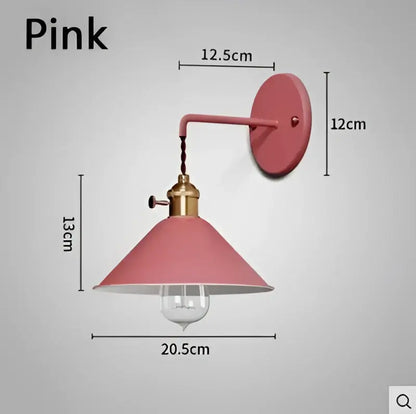 Pink metal wall light with brass finish and conical shade from decorbites led macarons colorful collection for bedroom