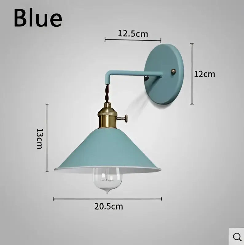 Blue vintage-style wall light with brass fixture and conical shade in decorbites led macarons colorful collection