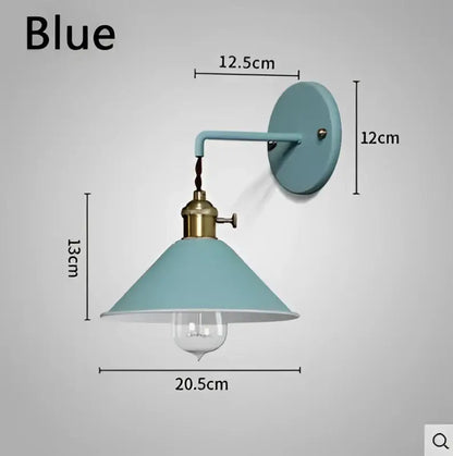 Blue vintage-style wall light with brass fixture and conical shade in decorbites led macarons colorful collection