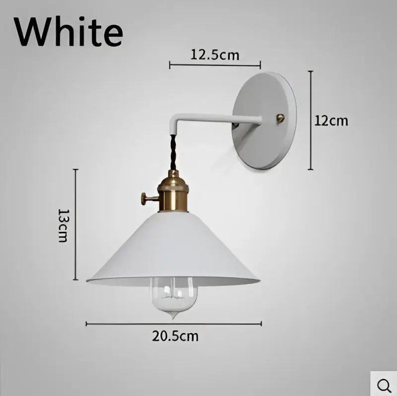 White wall light with brass fixture and conical shade for DecorBites led macarons colorful home lighting