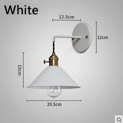 White wall light with brass fixture and conical shade for DecorBites led macarons colorful home lighting