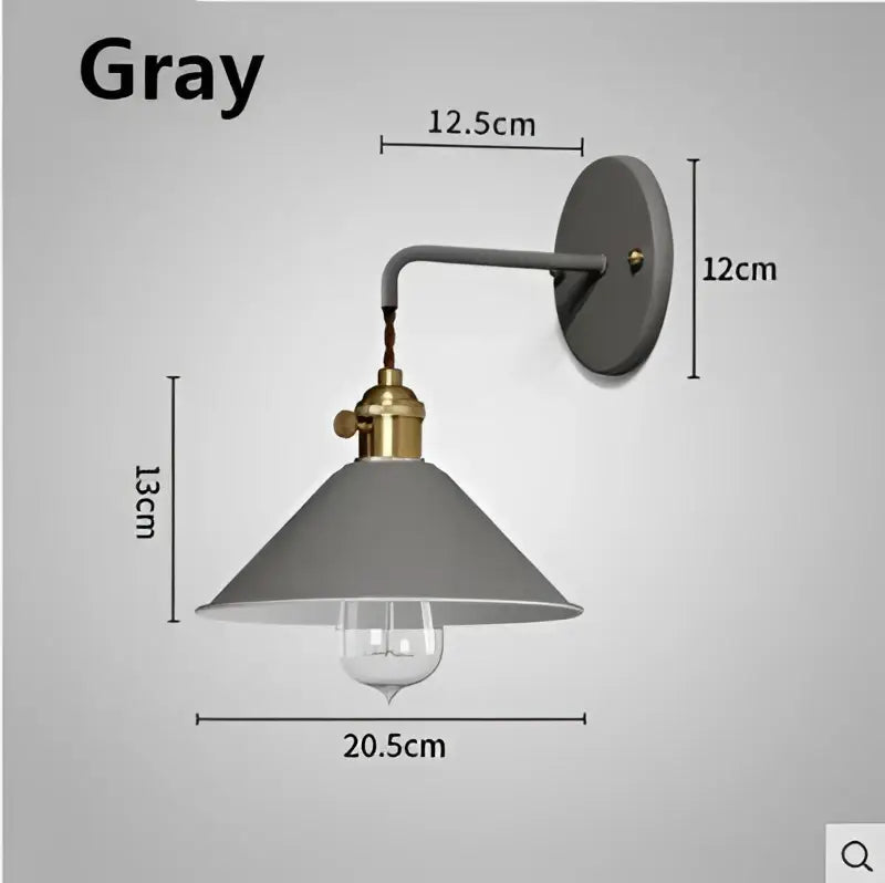 Gray metal wall light with brass fixture and conical shade from decorbites led macarons colorful collection