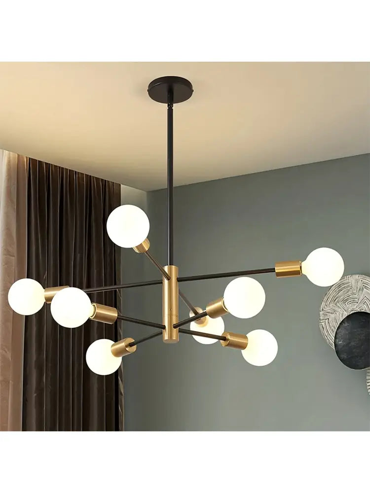 Decorbites™ led magic bean chandelier with black and brass frame and frosted glass globes for minimalist magic indoor lighting