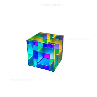 Decorbites led magic cube desk lamp featuring a translucent rainbow-colored geometric design with interlocking sections