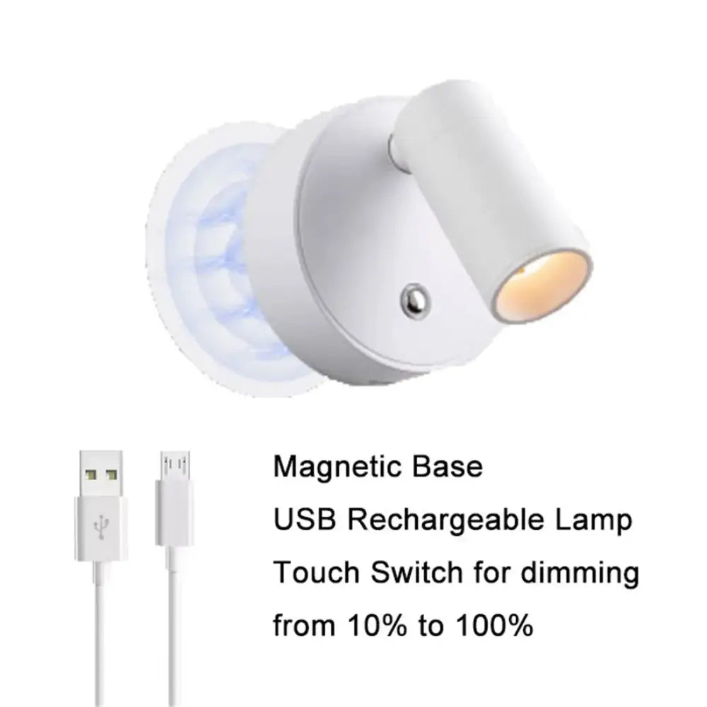 White decorbites led magnetic wall light with usb rechargeable base and touch dimmable bedside lamp features