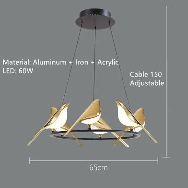 Gold-colored decorbites led magpie pendant light with adjustable cable and circular base for modern living and dining room decor