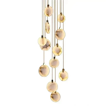 Elegant decorbites led marble pendant lamp with amber glass orbs and metallic rods for modern living room lighting