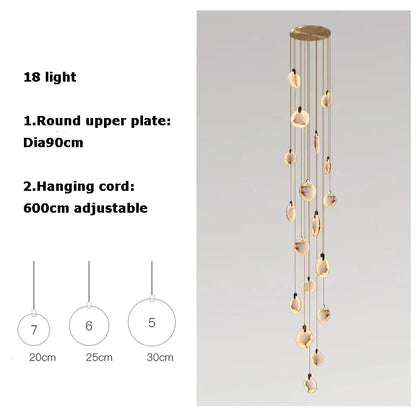 Decorbites led marble gold chandelier with 18 shell-like lights hanging from a circular gold-toned plate for living room