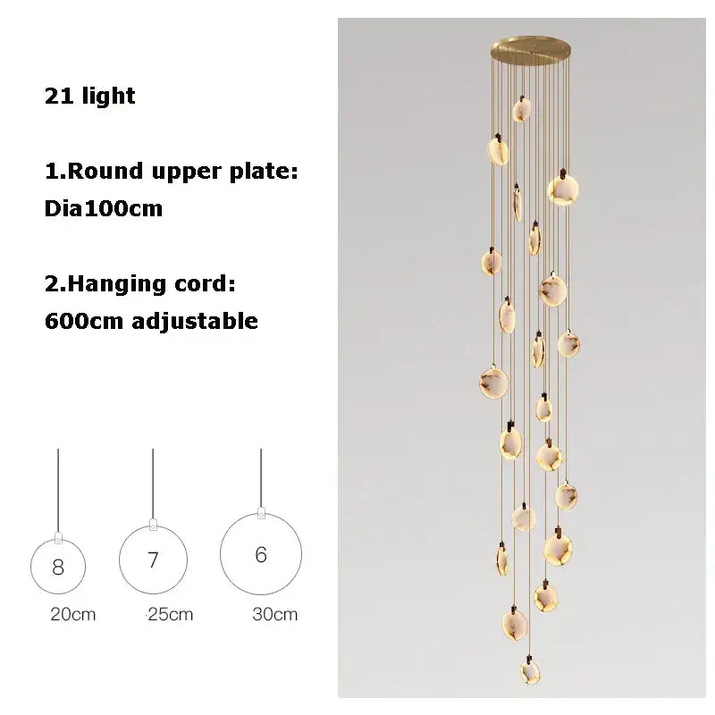 Modern gold-toned decorbites led marble chandelier with 21 spherical lights for living room lighting decor