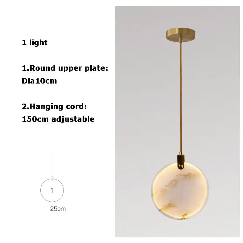 Decorbites led marble gold chandelier with a round 10cm plate and warm translucent glass shade for living room lighting