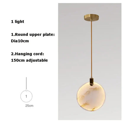 Decorbites led marble gold chandelier with a round 10cm plate and warm translucent glass shade for living room lighting