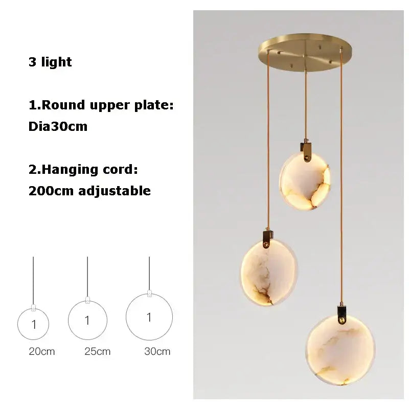 Modern decorbites led marble gold chandelier with three opalescent stone shades for living room lighting