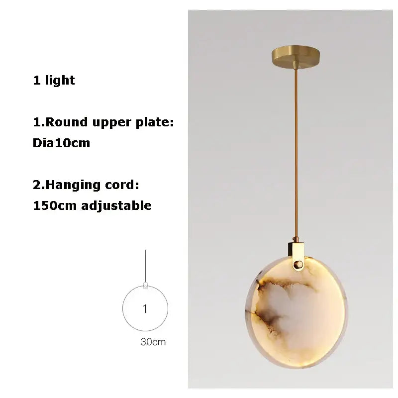 Decorbites led marble gold chandelier with amber cream glass shade and adjustable brass cord for living room lighting
