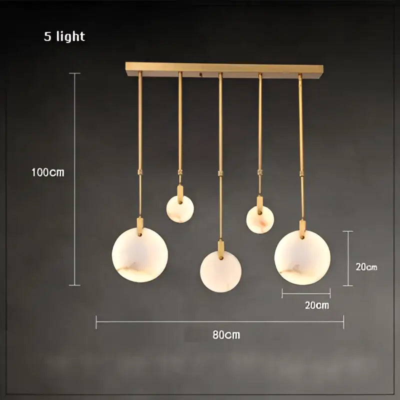 Gold-toned decorbites led marble chandelier with five frosted glass shades for modern living room lighting 2025 trend