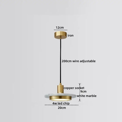 Modern minimalist decorbites led marble pendant lamp with brass ceiling mount black wire copper socket and white marble base
