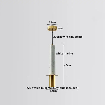 Modern luxury pendant lamp with white marble shaft brass iron fittings and adjustable wire by decorbites led marble