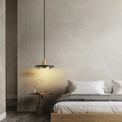 Minimalist decorbites led marble pendant lamp with sleek black and gold finish and warm circular shade illumination