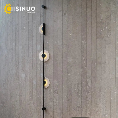 Modern minimalist decorbites led marble wall lights with three frosted glass shades on black metal sconces for living areas