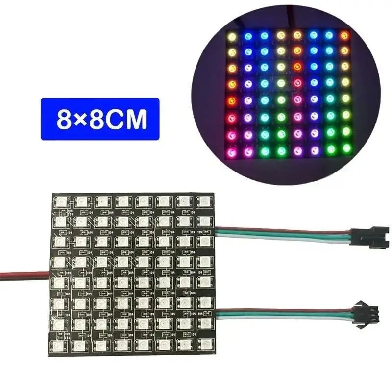 Black 8x8cm decorbites led matrix panel light with 64 rgb leds in grid and colorful wires connected
