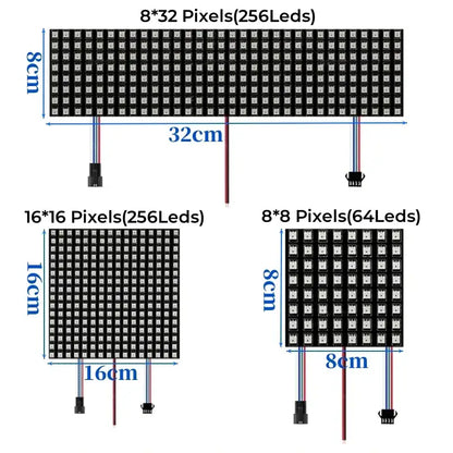 Black decorbites led matrix panel lights in various sizes featuring flexible addressable led pixel grids with wiring