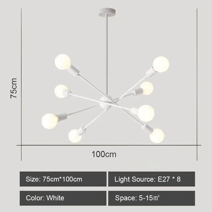 White modern decorbites led metal chandelier with eight spherical bulbs minimalist ceiling light for living room decor
