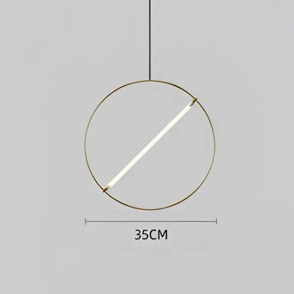 Minimalist decorbites led metal pendant light with thin metallic frame and illuminated diagonal strip for dining room and bedroom
