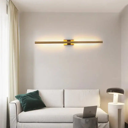 Gold-toned decorbites led metal wall lamp with two horizontal bars and central fixture for modern indoor lighting