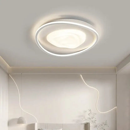 Modern white circular led minimalism chandelier by DecorBites with sleek minimalist design and concentric ring accents for indoor decor