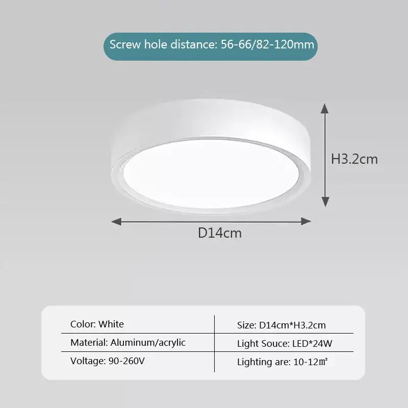 Decorbites™ white minimalist ceiling light with aluminum and acrylic design, ultra slim 14cm diameter lamp