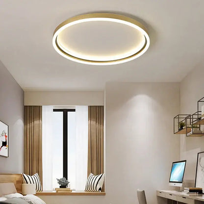 Decorbites led minimalist chandelier with golden finish metal ring and soft white led light for living room or bedroom