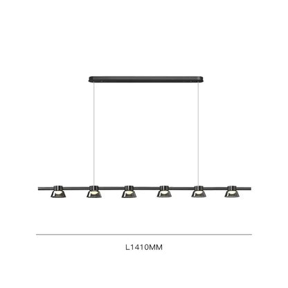 Modern black linear DecorBites led minimalist pendant lights with five adjustable spotlights for kitchen island decor