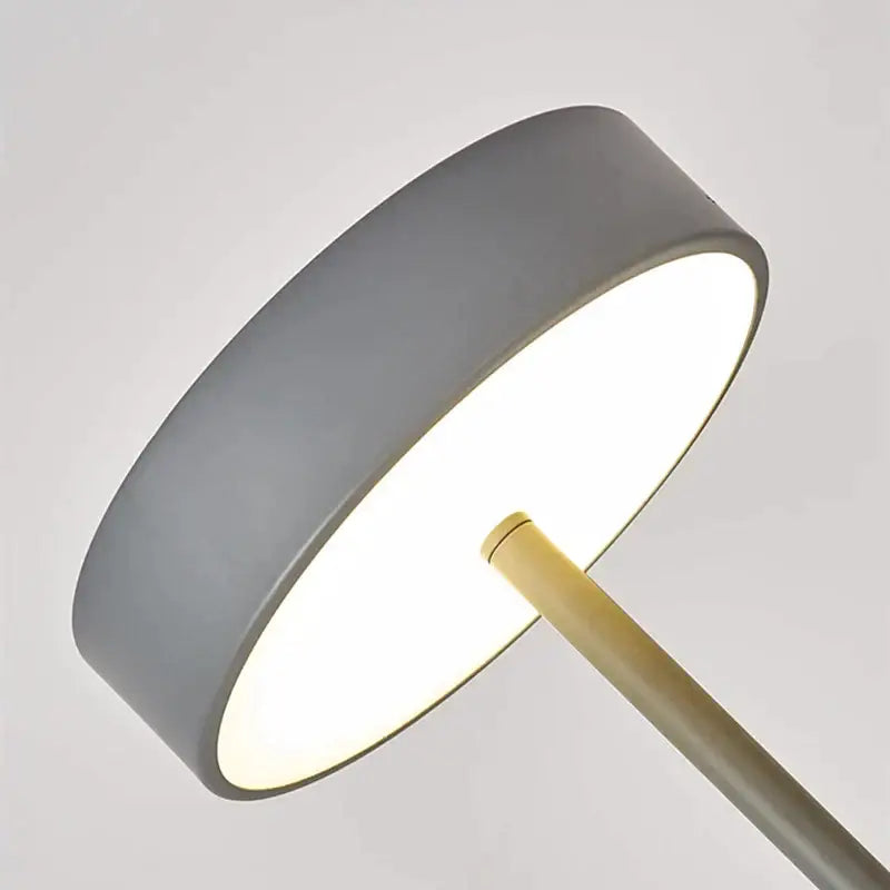 Decorbites led minimalist floor lamp with modern gray cylindrical lampshade and slender wooden stem for living room decor