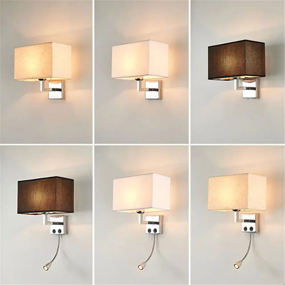 Modern rectangular decorbites led minimalist wall lamps with beige fabric shade and chrome metal for living room and bedroom
