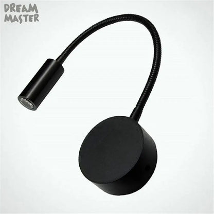 Black flexible gooseneck decorbites led mirror light bedside lamp with sleek cylindrical head and circular base