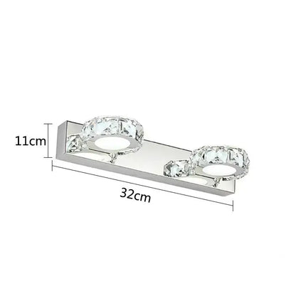 Silver rectangular wall lamp with two crystal-encrusted round lamps for bathroom use by DecorBites led mirror light