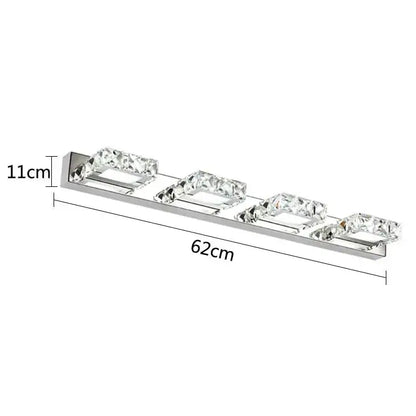 Silver rectangular crystal decorbites led mirror wall lamp with four clear glass elements on a metallic bar