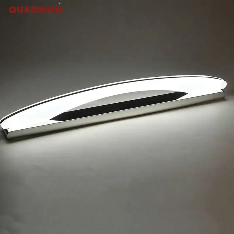Modern chrome-finished decorbites led mirror light fixture with curved design and integrated black accent strip for bathroom use