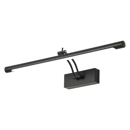 Black matte decorbites led mirror light fixture with sleek rectangular base and cylindrical bar for bathroom wall decor