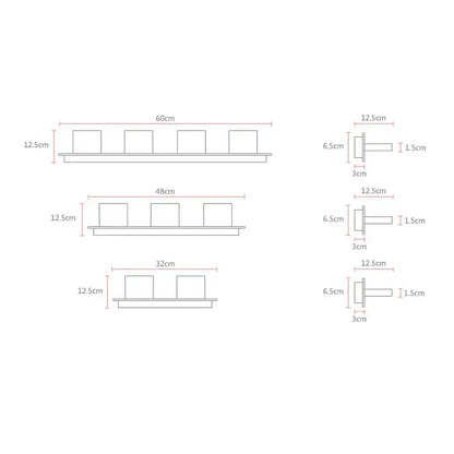 Minimalist white acrylic shelf with four rectangular compartments in three sizes for decorbites led mirror light fixtures