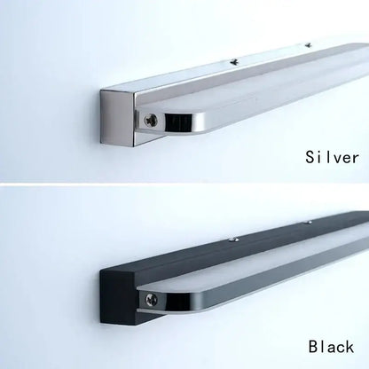 Silver and black stainless steel decorbites led mirror light bars with sleek modern rectangular designs for bathroom vanity lighting