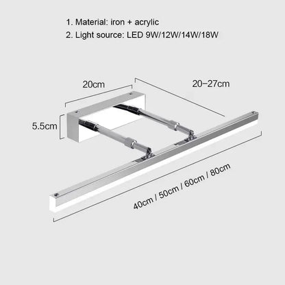 Modern chrome wall lamp with adjustable arm decorbites led mirror light for sleek bathroom lighting 60cm 80cm