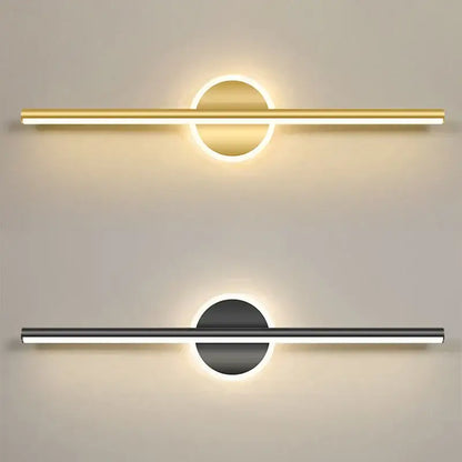 Modern minimalist DecorBites LED mirror wall lamp with sleek gold and black bars for luxury indoor lighting