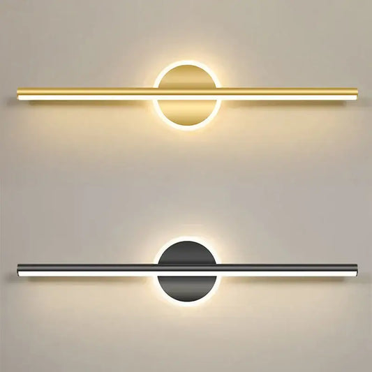 Modern minimalist DecorBites LED mirror wall lamp with sleek gold and black bars for luxury indoor lighting