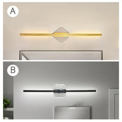 Modern minimalist wall lamp decorbites led mirror wall with a sleek gold or black bar and geometric acrylic diffuser