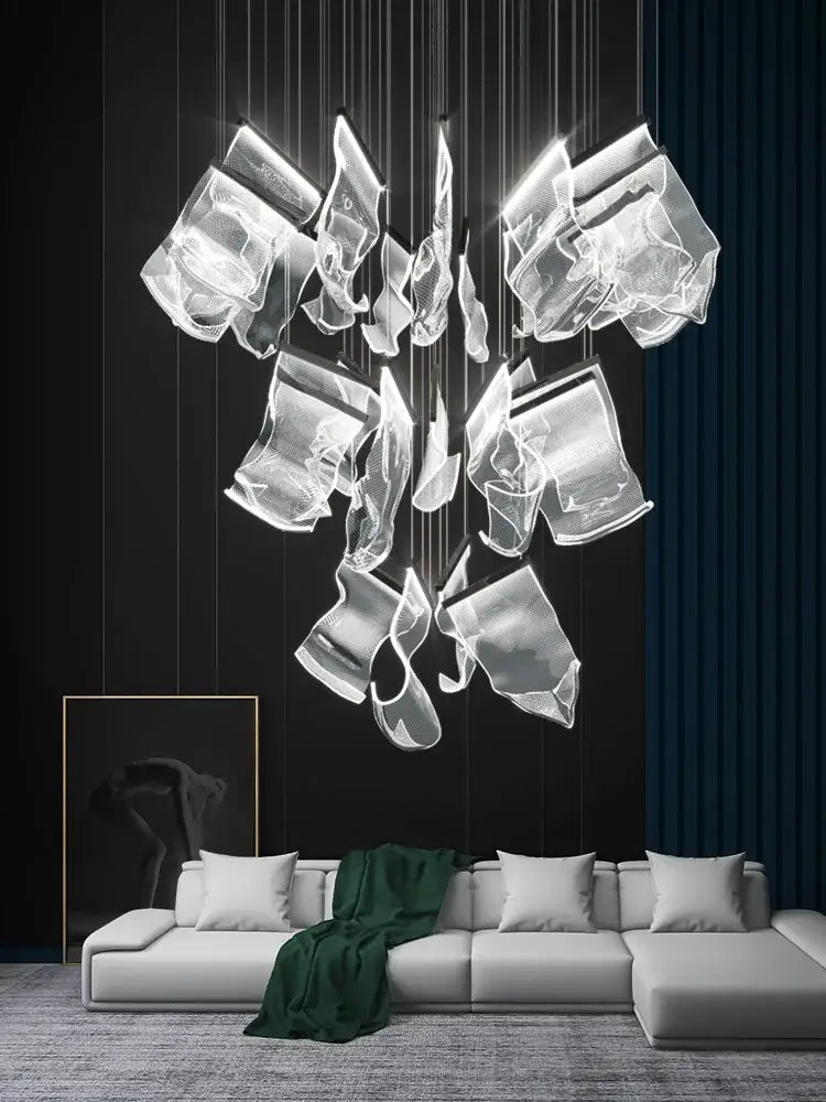 Decorbites led modern translucent glass sculptural ceiling chandelier for living room staircase and attic use