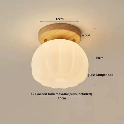 Decorbites led modern ceiling light with warm glowing ribbed glass lampshade on wooden base for indoor living areas